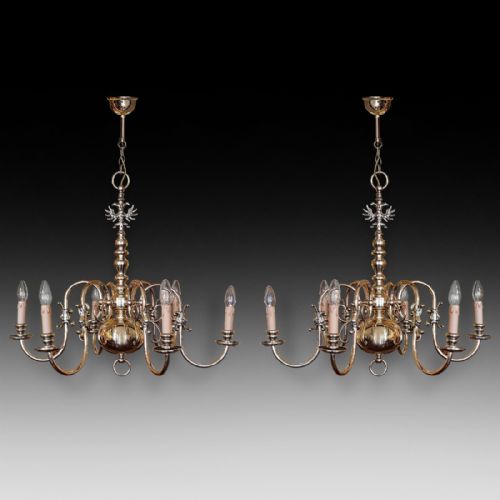 Pair of Flemish Brass Chandeliers