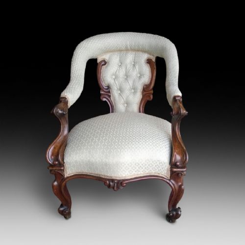 Victorian Carved Rosewood Open Arm Chair