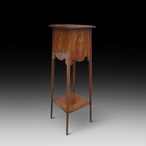 Edwardian Mahogany and Marquetry Inlaid Torchere