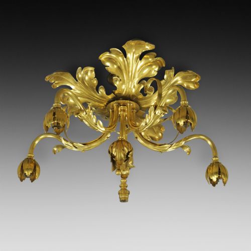Early 20thc Brass Five Branch Ceiling Light