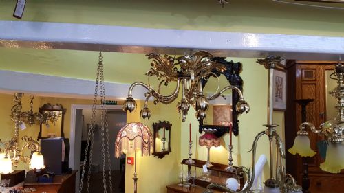 fig 4. Early 20thC brass five branch ceiling light