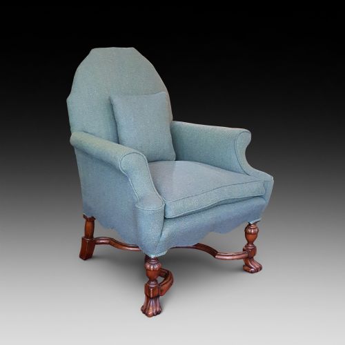 Edwardian Mahogany Armchair Upholstered in Harris Tweed
