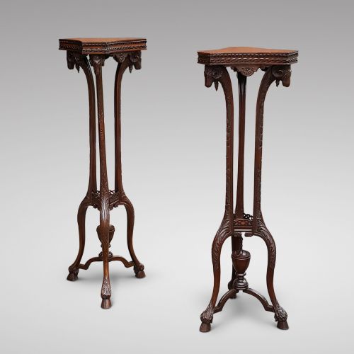 A Pair of Late 19thc Carved Mahogany Torcheres in Adam Style