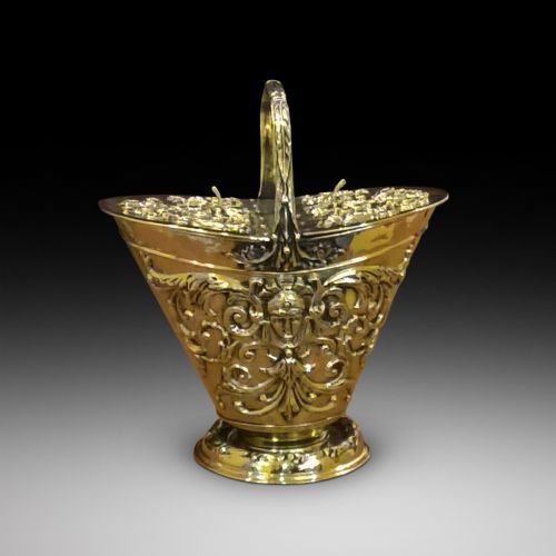Victorian Embossed Brass Coal Receiver