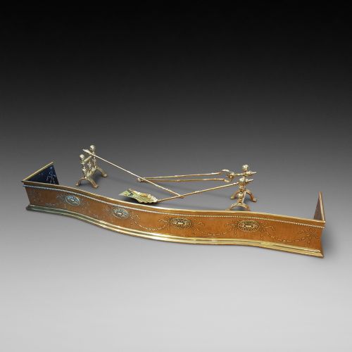 Edwardian Adam Style Brass Fireside Set