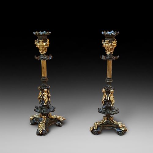 Pair Victorian Bronze Candlesticks