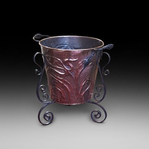 Arts and Crafts Copper and Wrought Iron Coal Bucket