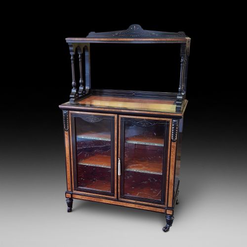 Late Victorian Amboyna and Ebonised Music Cabinet