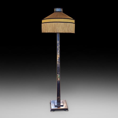Chinoiserie Black Lacquered and Painted Standard Lamp