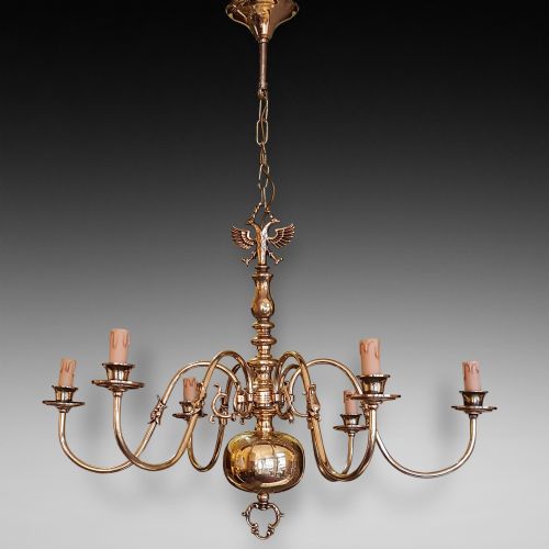 Dutch Brass Six Branch Chandelier