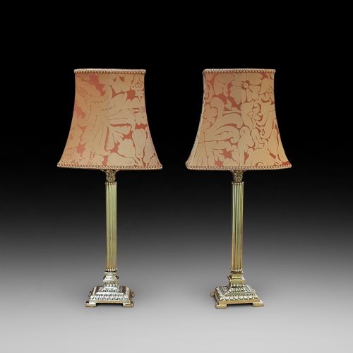 Pair of 1930'S Brass Corinthian Column Table Lamp