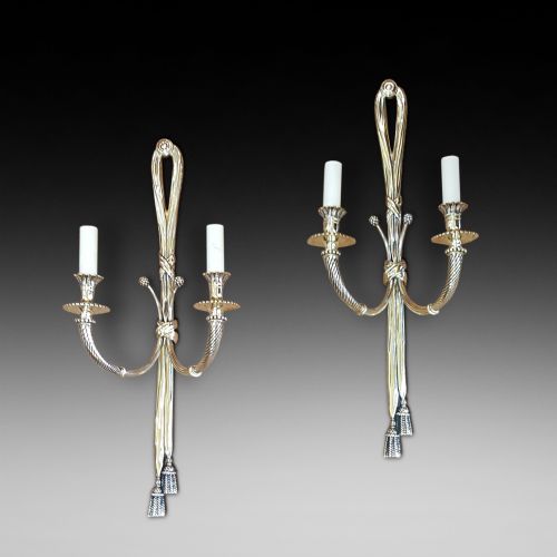 Pair of Early 20thc Brass Twin Branch Wall Lights