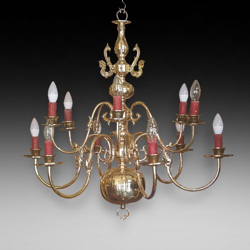 1930'S Dutch Brass 12 Arm Chandelier
