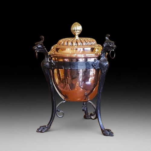 Copper Brass and Wrought Iron Coal Scuttle