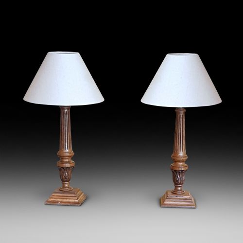 Pair of Edwardian Faded Mahogany Table Lamps