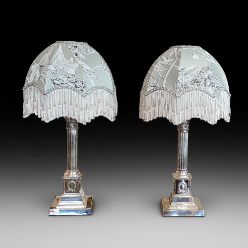 Matched Pair of Early 20th Century Silver Plated Table Lamps