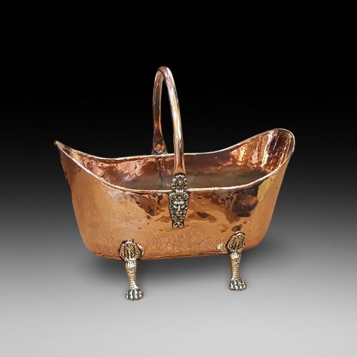 Victorian Hammered Copper and Brass Log Bucket