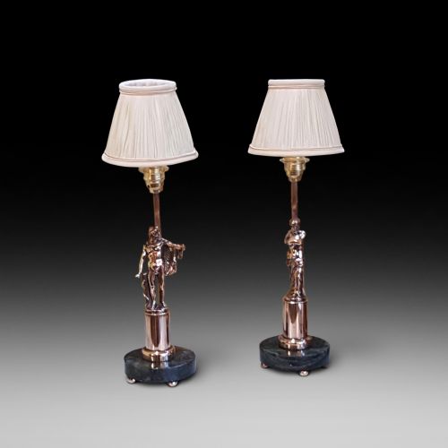 Pair of Copper Classical Statuettes Lamps