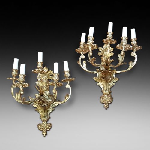 Pair of French Gilt Metal Five-light Wall Lights