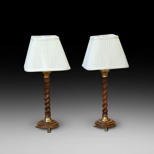 Pair of 1920'S Oak Table Lamps