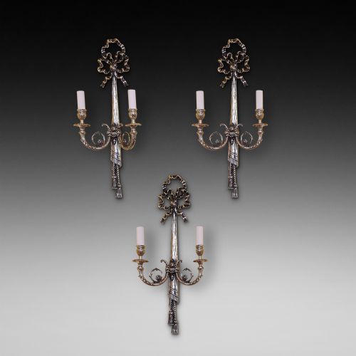 Three Brass Wall Lights of Neoclassical Form