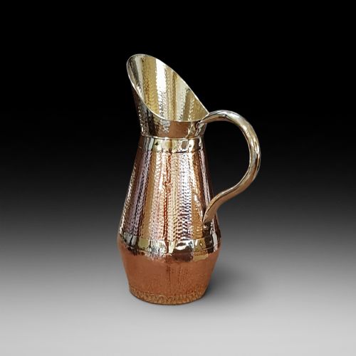 Late 19thc Arts and Crafts Style Beaten Copper and Brass Ewer