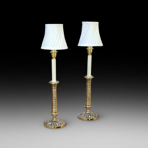 Pair of Early 20thc Cast Brass Table Lights 
