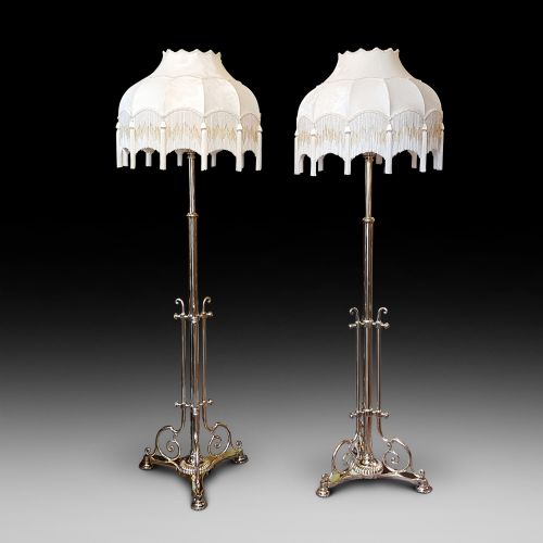 Pair of Victorian Brass Adjustable Standard Lamps