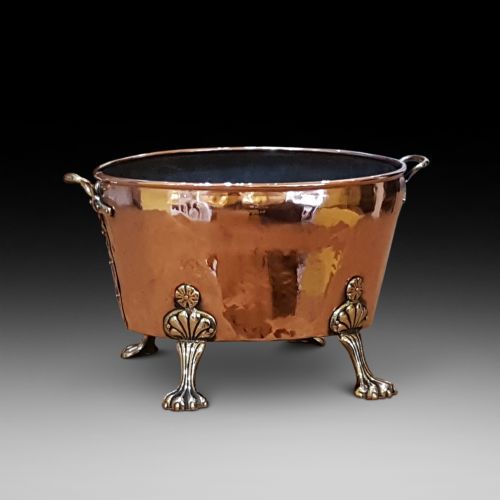 Late 19thc Continental Copper Log Basket