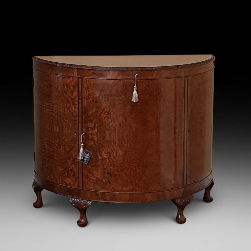Burr Walnut Bow Fronted Cocktail Cabinet