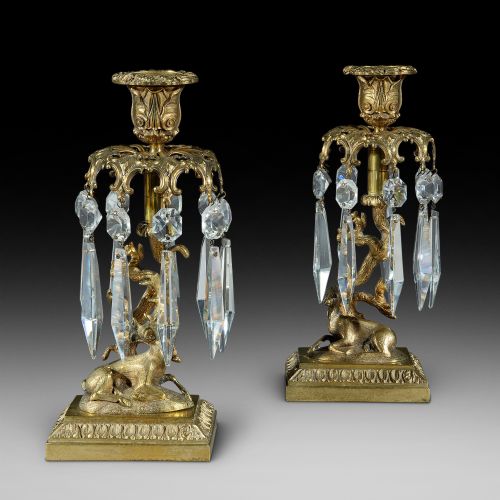 Pair of Early 19thc Gilt Metal Candlestick Lustres