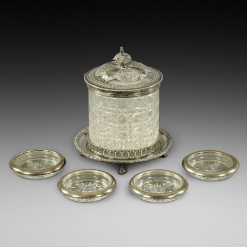 Victorian Cut Glass and Silver Plate Mounted Biscuit Barrel
