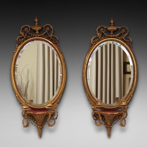 Pair of Regency Oval Girandole Wall Mirrors
