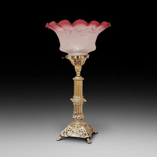 Late 19th Century Brass and Cranberry Glass Oil Lamp