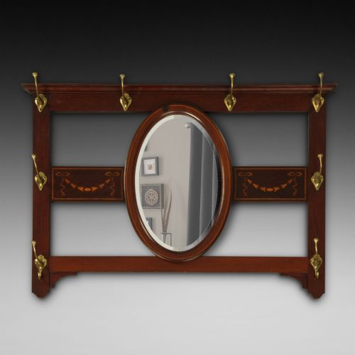 Edwardian Mahogany Combined Mirror, Hat and Coat Rack