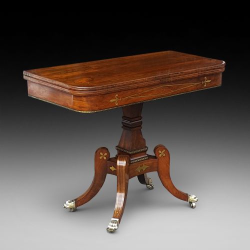 Regency Brass Inlaid Rosewood Card Table