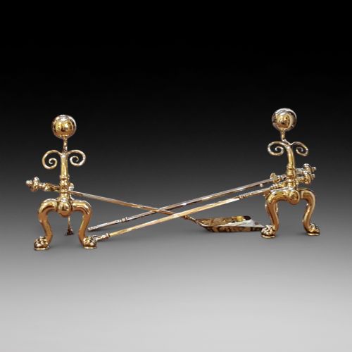 A Good Pair of Victorian Brass Fire Dogs