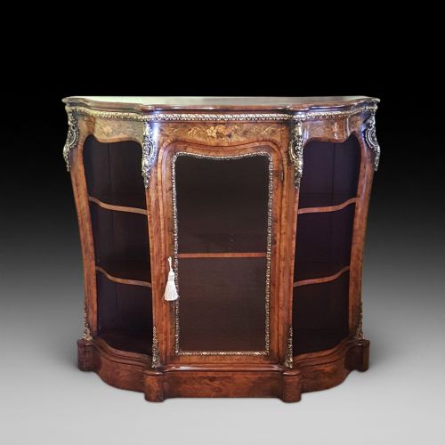 Victorian Burr Walnut Serpentine Shaped  Pier Cabinet