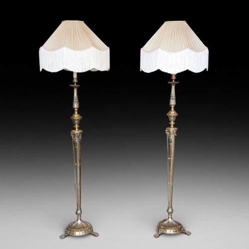 Pair of Edwardian Adam Style Brass Lamp Standards