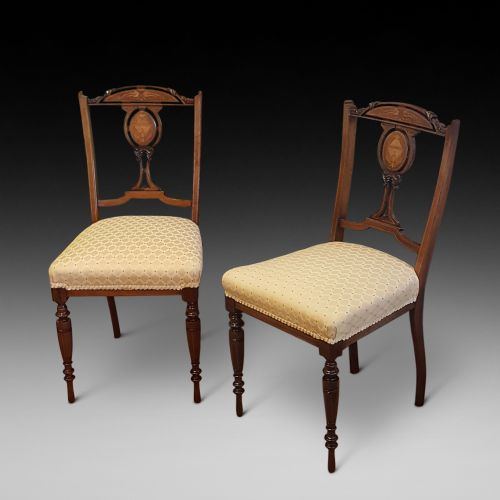 Pair of Late 19thc Rosewood Inlaid Salon Chairs