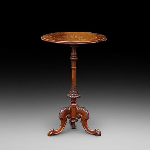 Victorian Burr Walnut and Inlaid Side Lamp Table