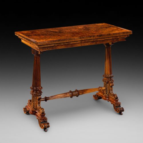 Victorian Burr Walnut Fold Over Card Table