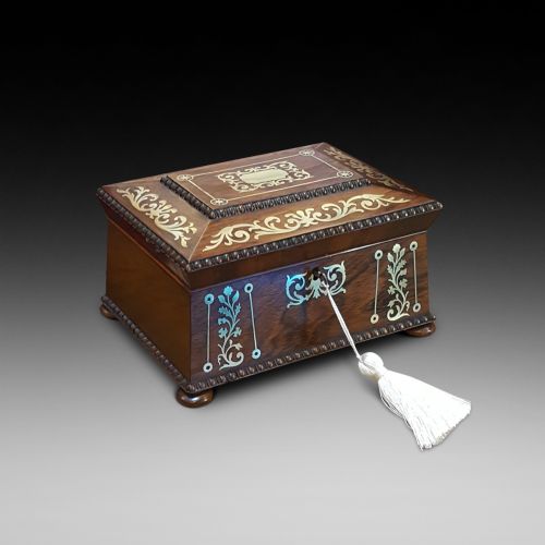 Regency Rosewood and Brass Inlaid Jewellery Box