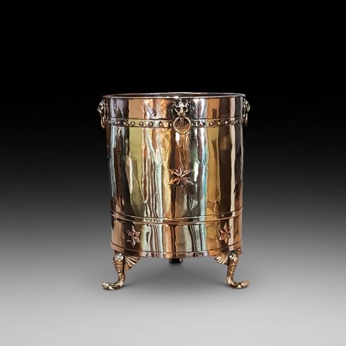 19thc Brass and Copper Cylindrical Coal or Log Bucket