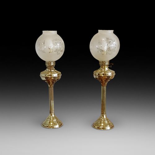 Pair of Early 20thc Brass Table Oil Lamps