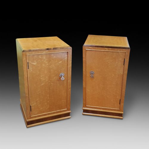 Pair of Art Deco Birdseye Mable Bedside Cabinets