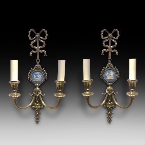 Pair of Edwardian Adam Style Brass Twin Wall Lights