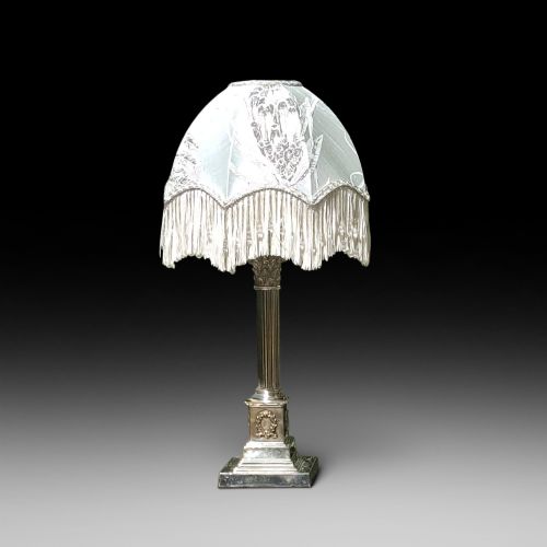 Early 20thc Silverplated Corinthian Column Table Lamp