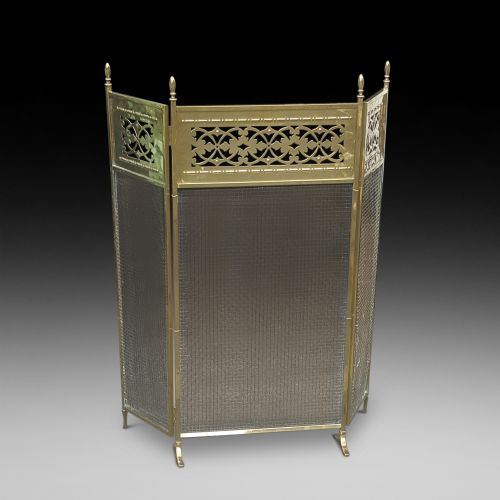 Edwardian Brass and Wire Fire Screen