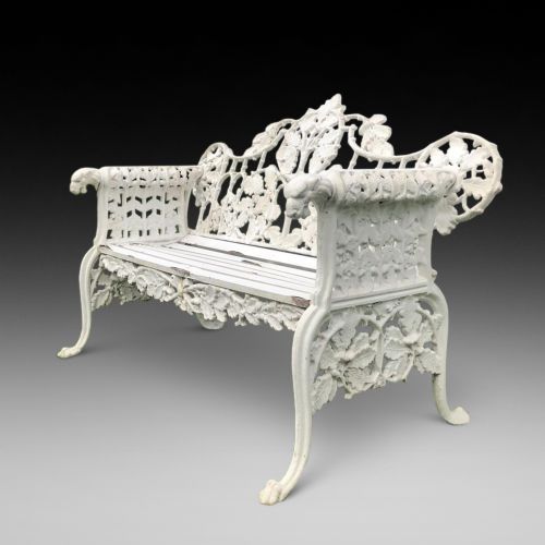Victorian Coalbrookdale Oak and Ivy Design Bench